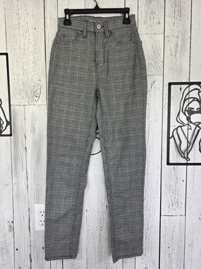 American Eagle Grey Plaid Stretch Straight Leg Pants Size 00 Fall Pants Preppy